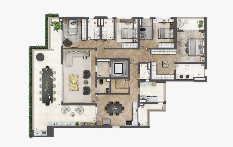 PLANTA-TIPO 4 SUÍTES 246 M²
